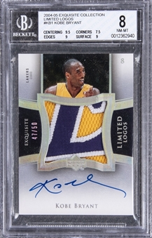 2004-05 UD "Exquisite Collection" Limited Logos #KB1 Kobe Bryant Signed Game Used Patch Card (#47/50) – BGS NM-MT 8/BGS 10